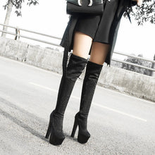 Womens Thigh Bling Sequined Cloth Platforms High Heels Long Boots